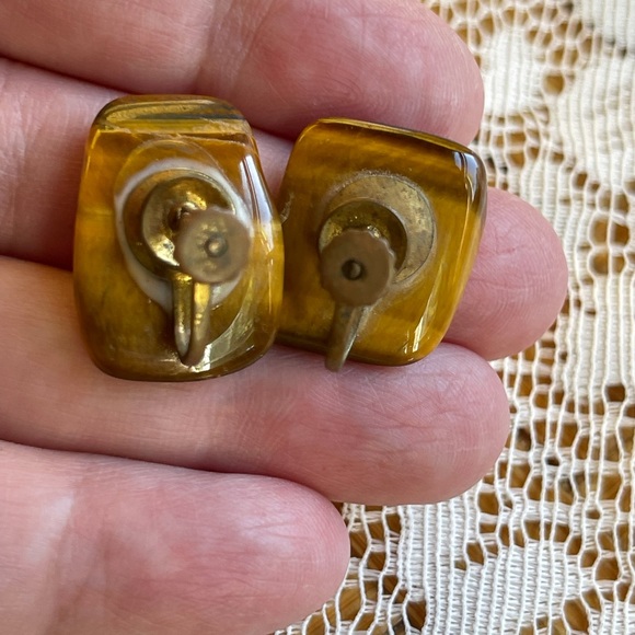 Vintage tiger's eye earrings - Picture 3 of 5